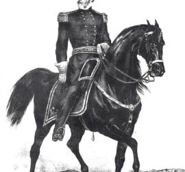 Lithograph depicting Lew Wallace astride his horse Old John