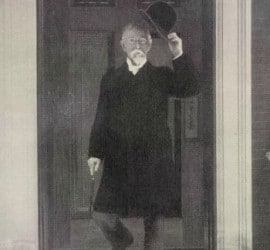 Lew Wallace with cane in hand exiting the Study, ca. 1900.