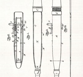 A sketch for Lew Wallace's patent for a fishing pole with the reel on the inside