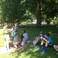 Camp participants work on architectural sketches