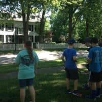 Camp participants view Elston Homestead