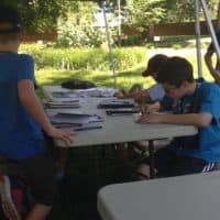 Camp participants work on a project