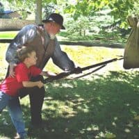 A participant learns to use a bayonet in our Civil War encampment