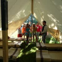 Civil War reenactors in encampment