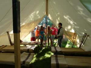 Civil War reenactors in encampment
