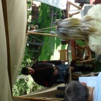 Civil War reenactors in encampment