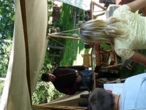 Civil War reenactors in encampment
