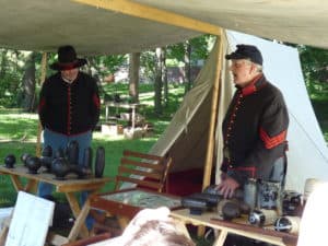 Civil War reenactors in encampment