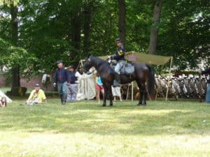 Civil War reenactors in encampment