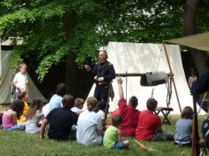 Civil War reenactors in encampment