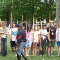 Civil War reenactors in encampment
