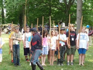 Civil War reenactors in encampment
