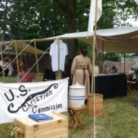 Civil War reenactors in encampment