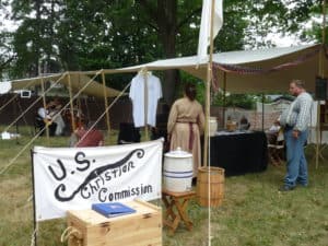 Civil War reenactors in encampment