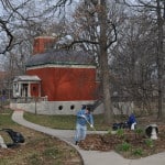Park Day volunteers rake leaves