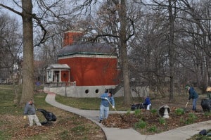 Park Day volunteers rake leaves