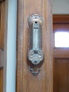 The original thermostat to the Study building; it is made of brass and is highly decorative