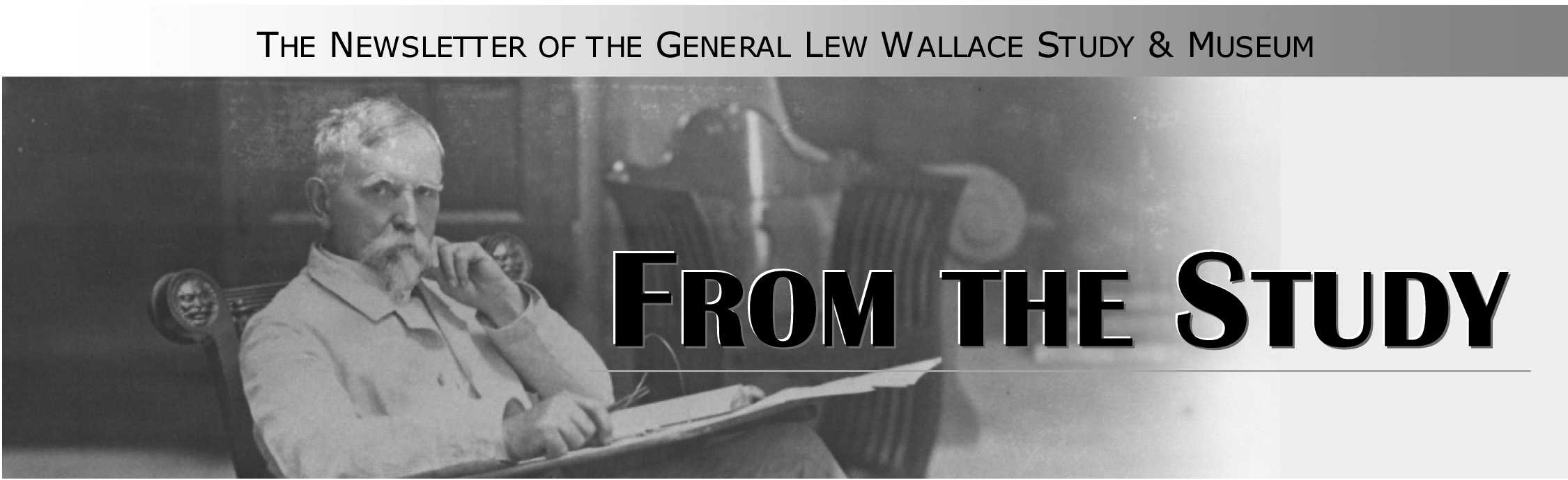 Newsletter masthead grayscale image featuring Lew Wallace and the newsletter title