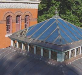 Aerial shot depicting General Lew Wallace's Study (Tower close-up)