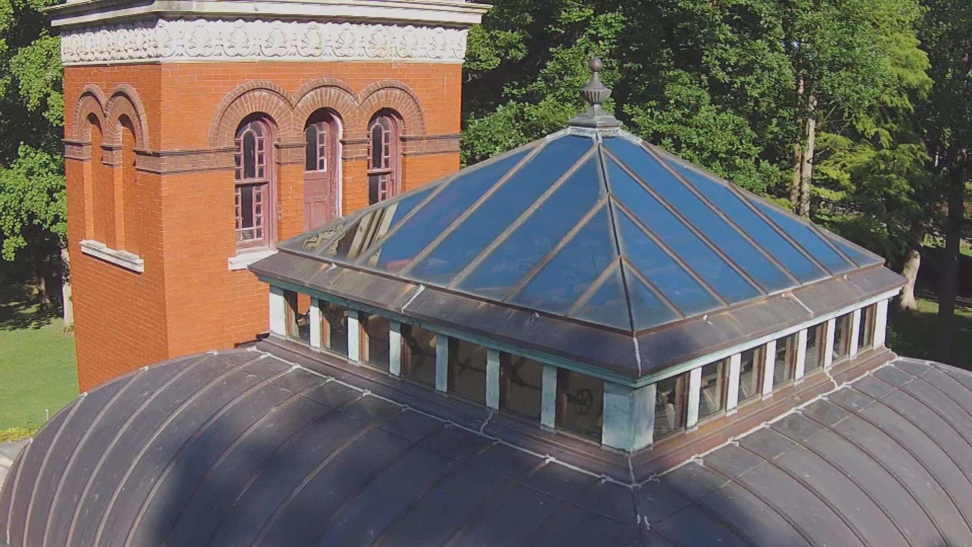 Aerial shot depicting General Lew Wallace's Study (Tower close-up)
