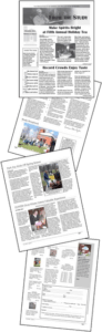 A graphic depicting several pages of a newsletter, complete with text and photographs