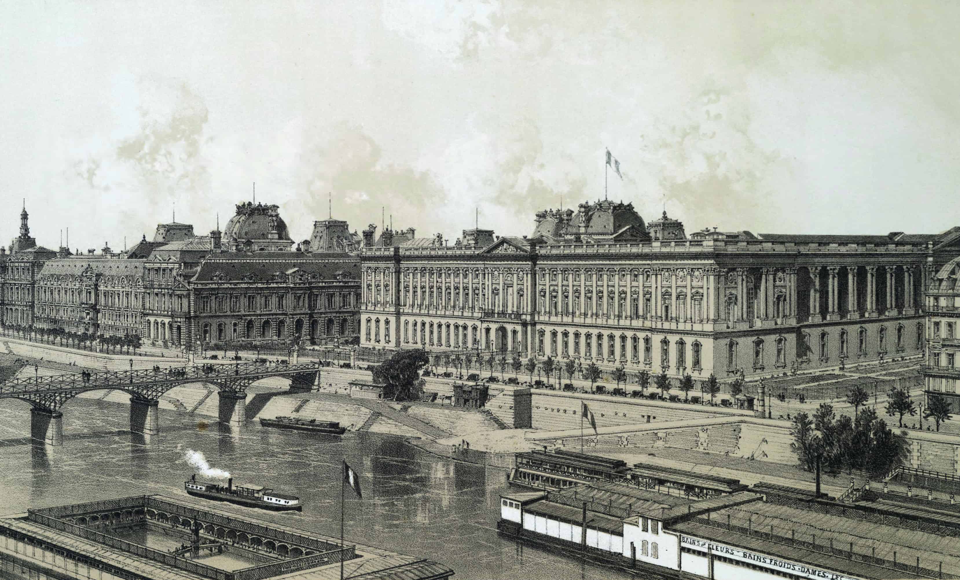 An 1867 illustration of the Louvre in Paris, France, Europe