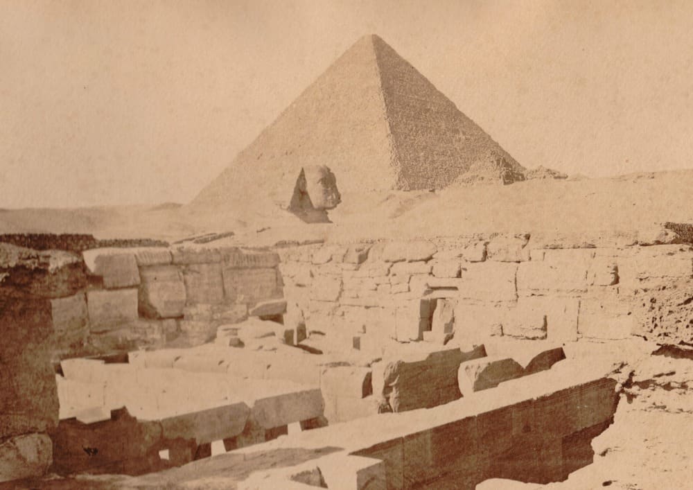 Note the Sphinx head in front of the pyramid; Susan purchased this photograph in Egypt