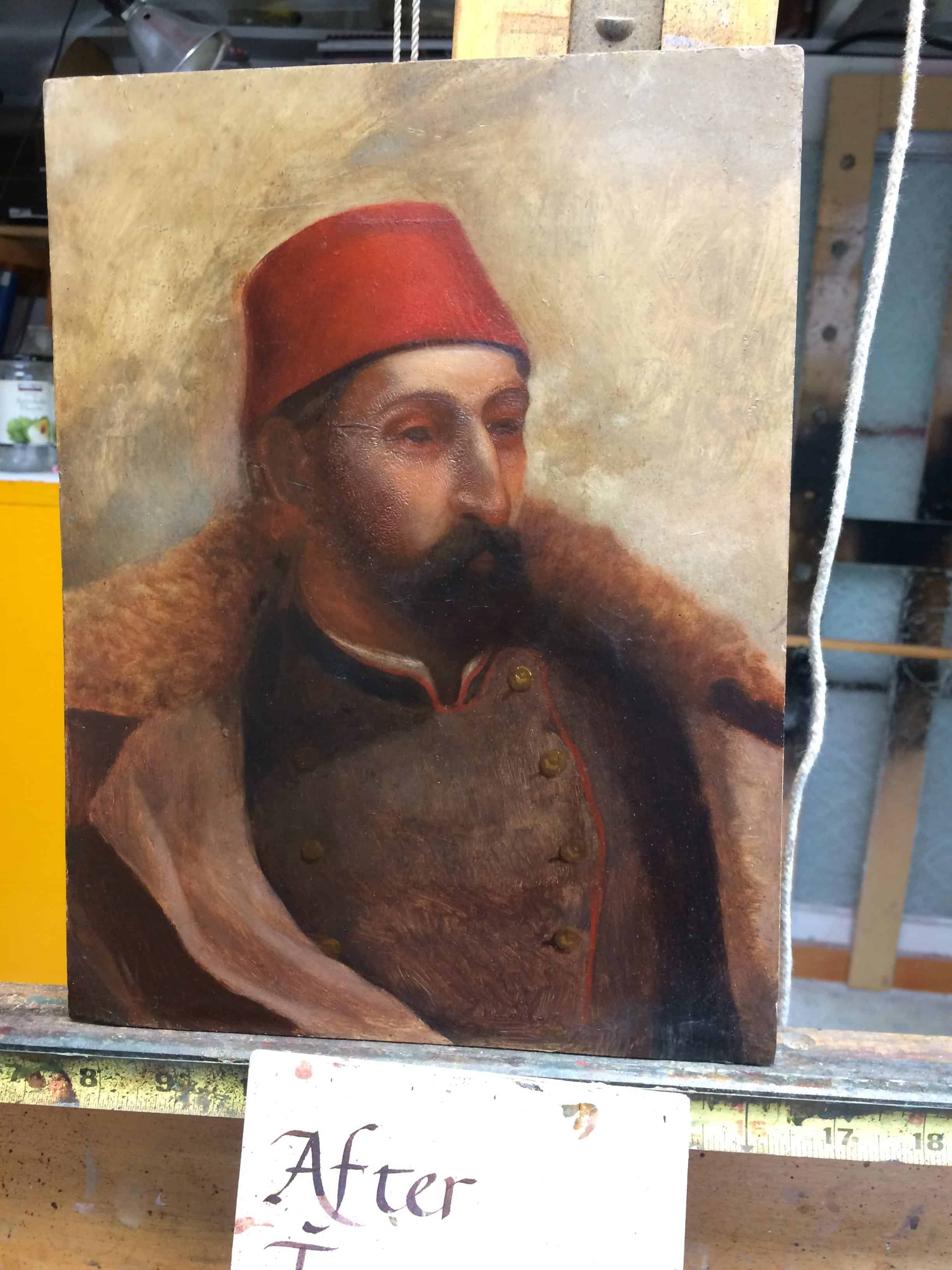 Lew Wallace's portrait (oil on canvas) of Sultan Abdul Hamid II, after 2017 restoration