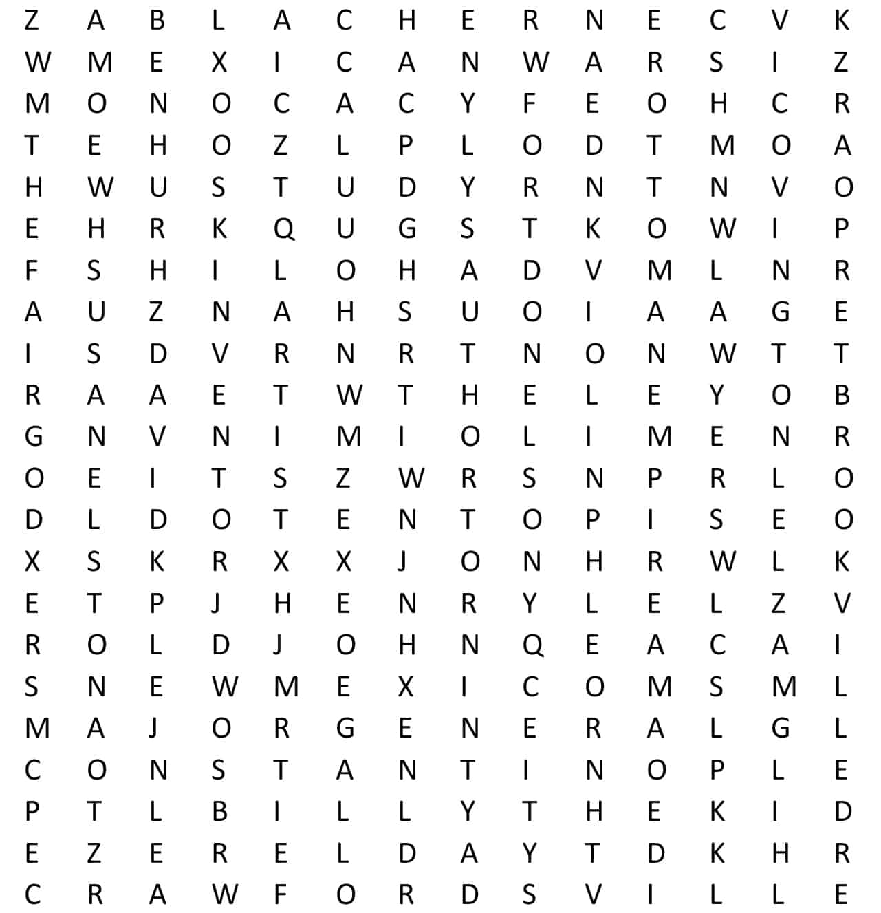 Word search image for the Lew Wallace activity book