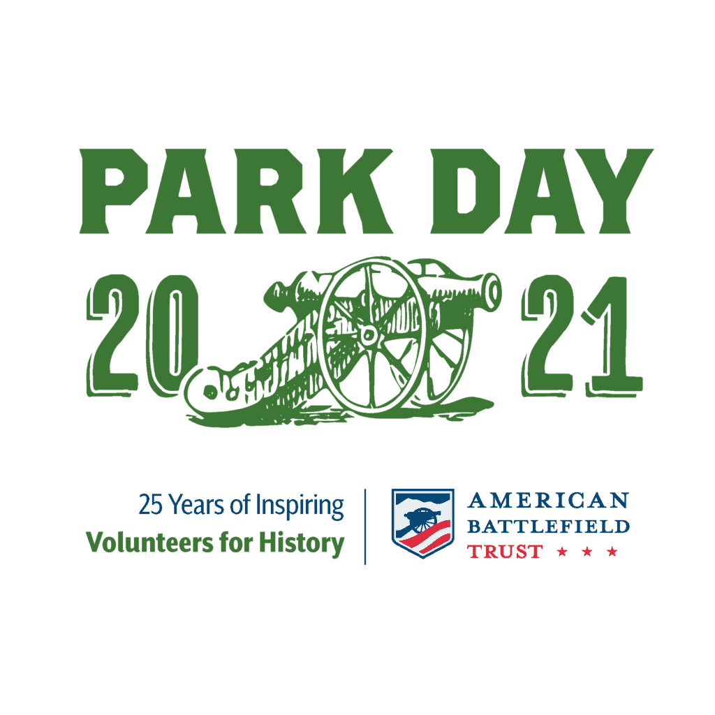 Park Day 2021 Logo in green type with a green drawing of a cannon